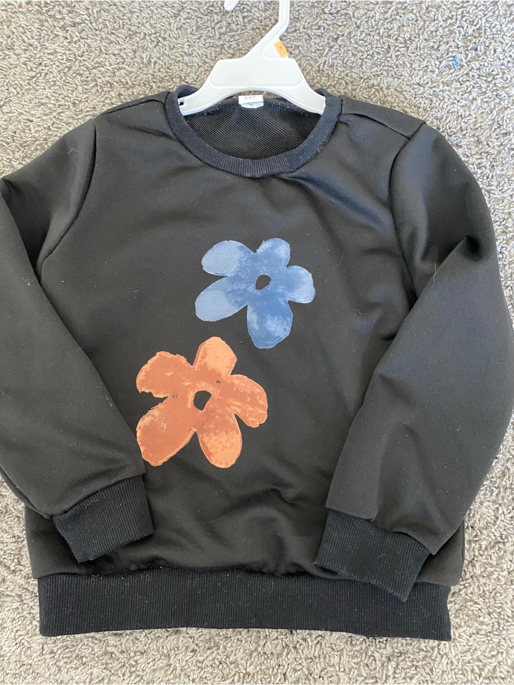 Kids Black Sweatshirt with Blue and Orange Floral Motif